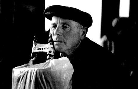 Zev Godinger, Holocaust survivor and a Jewish ice cream man of the Carpathian Mountains in Ukraine, looking at the camera while wearing a hat in black and white photo | The Making of Carpati the film